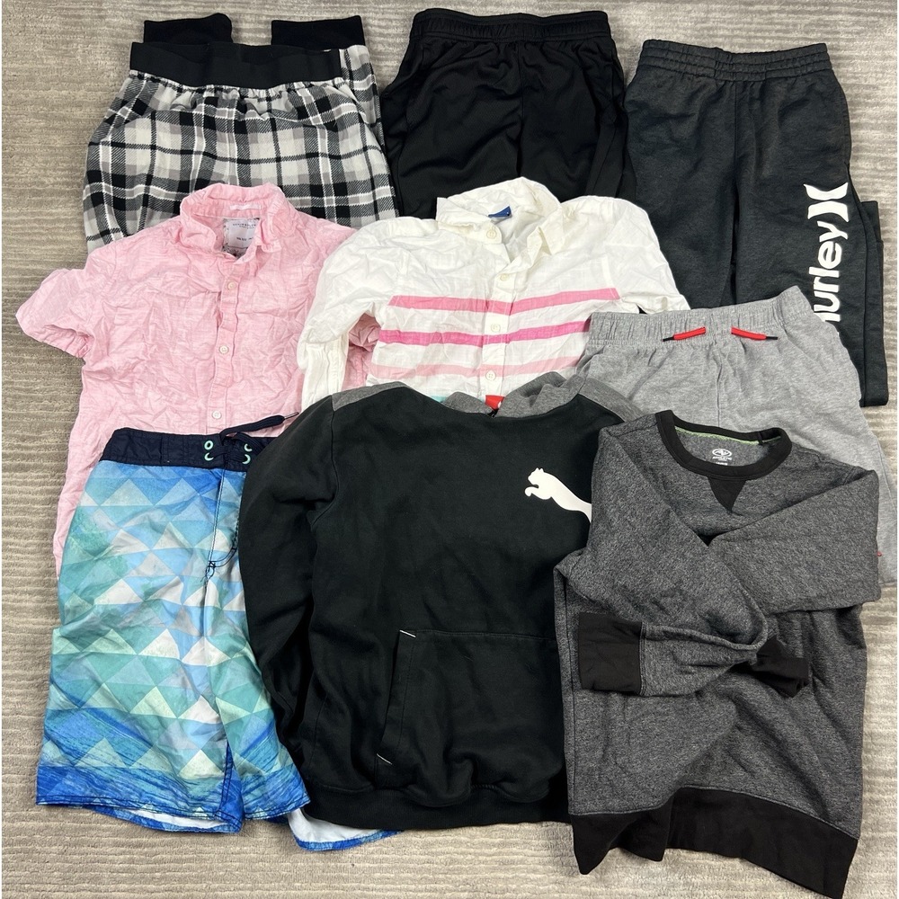 Lot of 9 Boys 10-12 Clothes Old Navy Puma Athletic Works Denim‎ & Flower Etc+